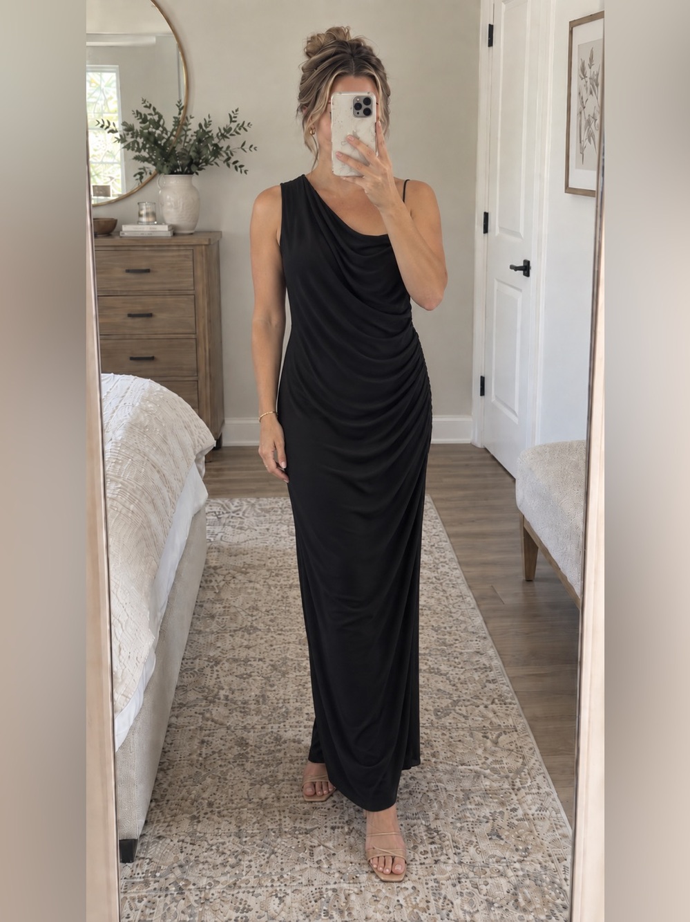 Express One-Shoulder Black Draped Maxi Dress